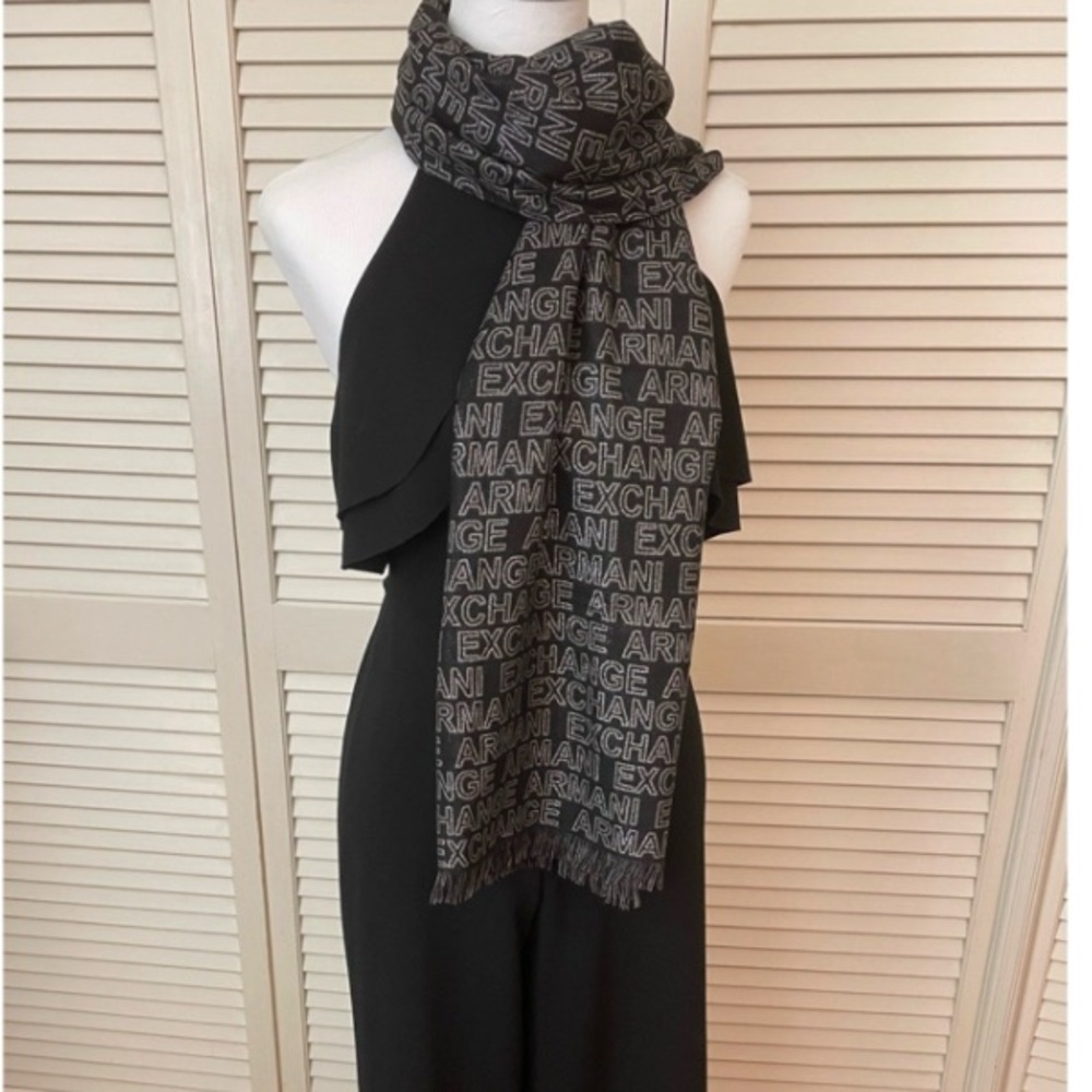 Armani Exchange Black and Gray Scarf